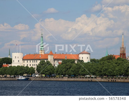 Riga overlooking Riga Castle from Akmens Bridge 56578348