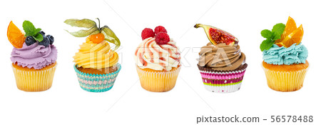 Set of different cupcakes isolated on white Set of different cupcakes isolated on white 56578488