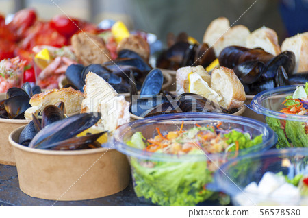 Fresh street food closeup . Fresh street food closeup . 56578580