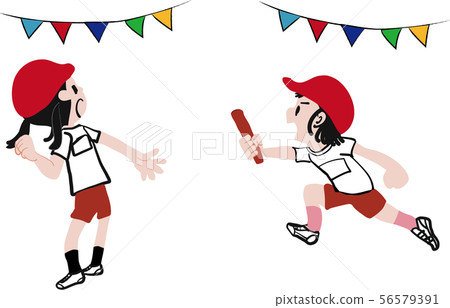 Girl passing baton for athletic meet relay illustration 56579391