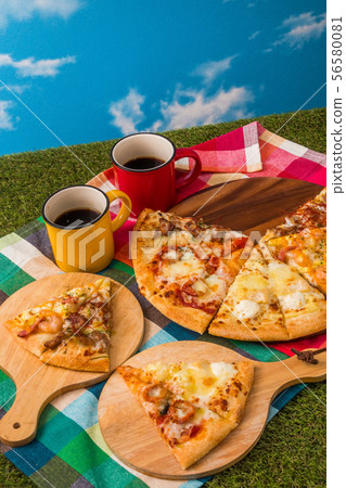 Mix pizza at an outdoor picnic Mix pizza at an outdoor picnic 56580081