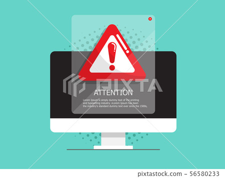 computer with attention, warning sign - Stock Illustration [56580233 ...