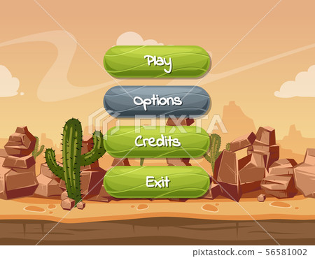 Vector cartoon style wavy enabled and disabled buttons with text for game design on orange rocks Vector cartoon style wavy enabled and disabled buttons with text for game design on orange rocks 56581002