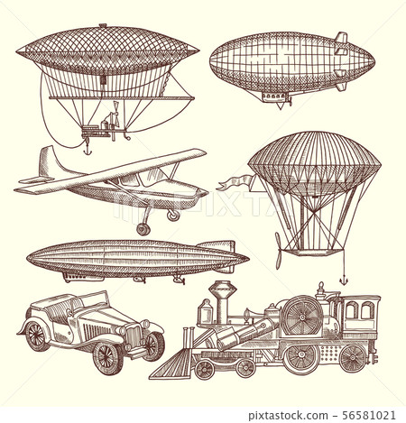 Illustrations set of machines in steampunk style Illustrations set of machines in steampunk style 56581021