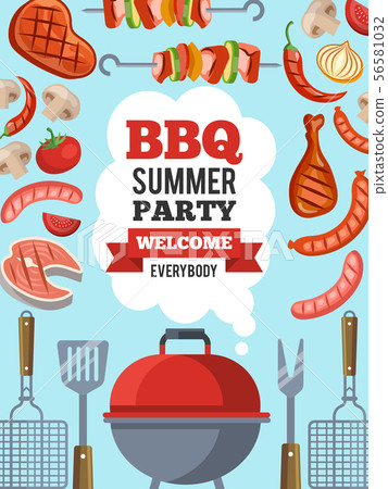 Design template of invitation for bbq party. Vector poster illustration with place for your text 56581032