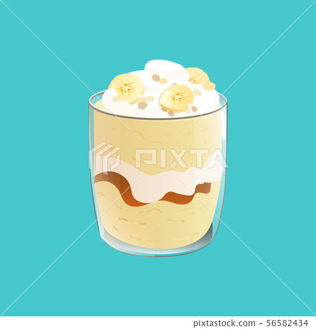 Banana pudding. Healthy vegan snack in glass. 56582434