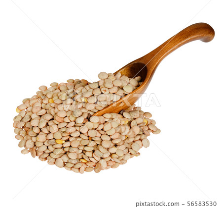 Lentils in the wooden spoon, isolated on white. Lentils in the wooden spoon, isolated on white. 56583530