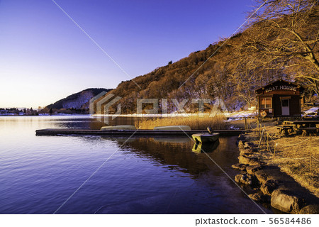 (Shizuoka Prefecture) Dawn of Lake Tanuki with light ice 56584486