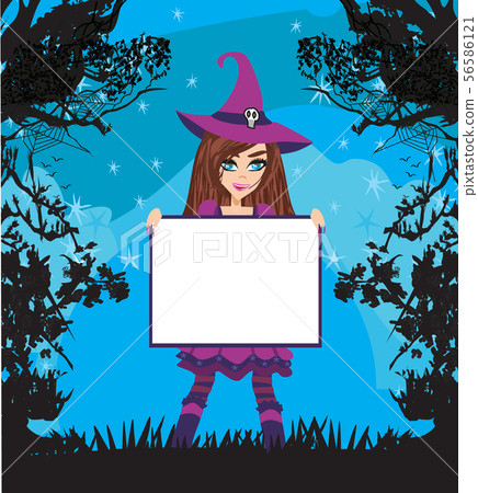 Beautiful witch at night, frame with space for 56586121