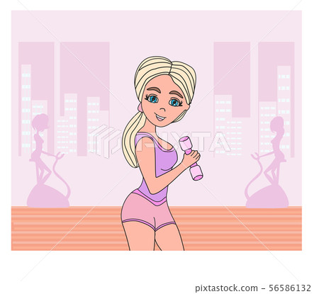 Girls exercising in a gym - illustration 56586132
