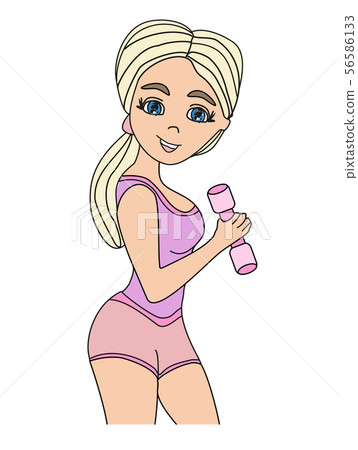 woman with dumbbells, isolated illustration 56586133