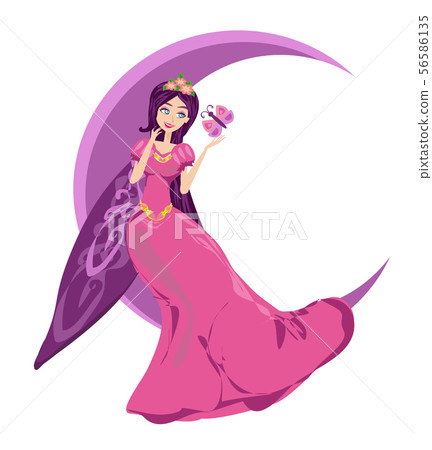 beautiful Fairy on moon, isolated illustration 56586135