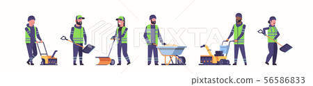 cleaners team working together snow removal winter street cleaning service concept men women in 56586833