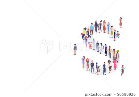 businesspeople crowd gathering in letter S shape English alphabet concept mix race men women casual 56586926