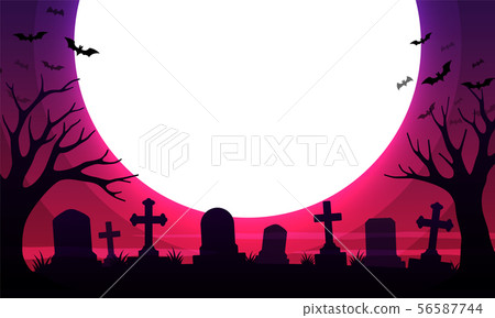 scary cemetery with graves and the moon 56587744