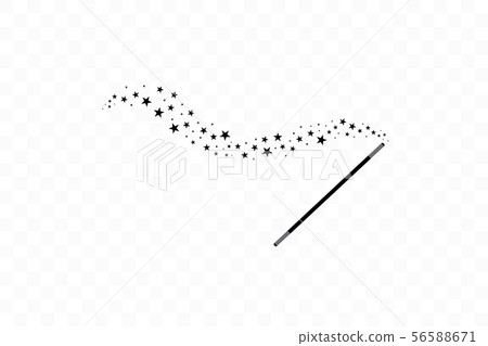 Magic wand with a stars. Trace of black dust. Magic abstract background isolated on on transparent Magic wand with a stars. Trace of black dust. Magic abstract background isolated on on transparent 56588671