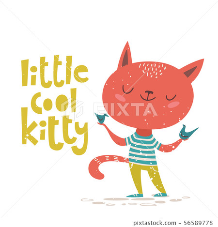 Vector card wuth Little cool kitty lettering and cat character. 56589778