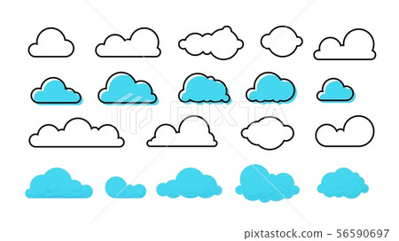 Clouds set. Trendy different flat clouds with grunge texture and outline shapes, modern meteorology Clouds set. Trendy different flat clouds with grunge texture and outline shapes, modern meteorology 56590697