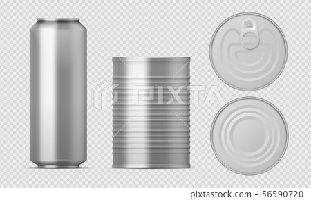 Metal tin can. Realistic food packages blank cylinder templates, aluminum conserved boxes with Metal tin can. Realistic food packages blank cylinder templates, aluminum conserved boxes with 56590720