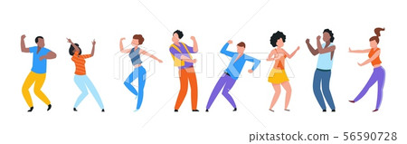 Dancing people. Happy trendy men and women dancers, group of happy young people enjoying dance 56590728
