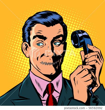 mouth shut. serious man talking on a retro phone 56592092