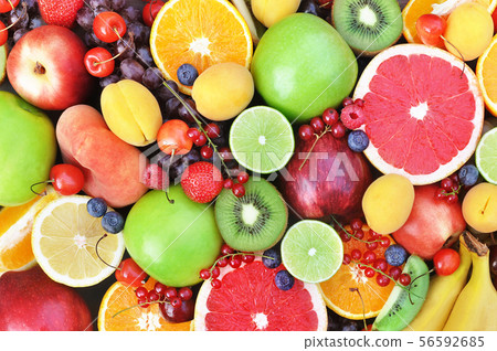 Crate of fresh ripe sweet fruits 56592685