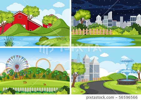 A set of outdoor scene including rural house 56596566