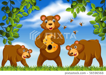 Honey bears in jungle scene Honey bears in jungle scene 56596568