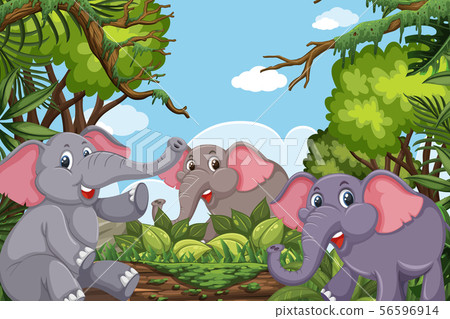 Happy elephants in jungle Happy elephants in jungle 56596914