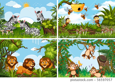 Set of various animals in nature scenes 56597057