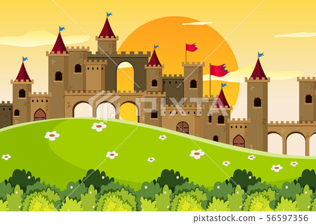 An outdoor scene with castle 56597356