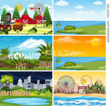 A set of outdoor scene including water - Stock Illustration [56597385 ...