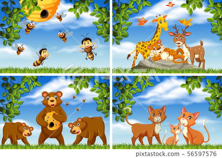 Set of various animals in nature scenes Set of various animals in nature scenes 56597576