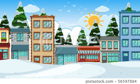 Street scene with buildings - Stock Illustration [56597884] - PIXTA
