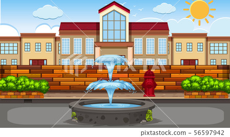 Street scene with water foutain Street scene with water foutain 56597942