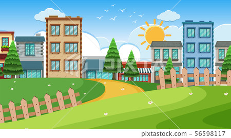 An outdoor scene with shop building An outdoor scene with shop building 56598117