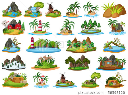 Large group of isolated objects theme - islands 56598120