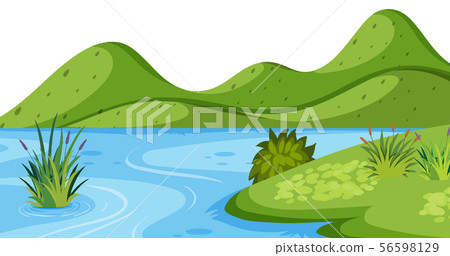 Landscape background with green mountain and river 56598129