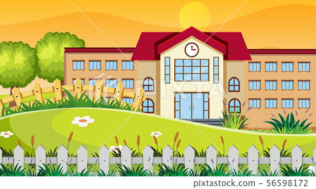 An outdoor scene with school An outdoor scene with school 56598172
