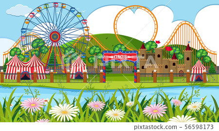 An outdoor scene with circus An outdoor scene with circus 56598173