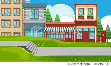An outdoor scene with shops 56598181