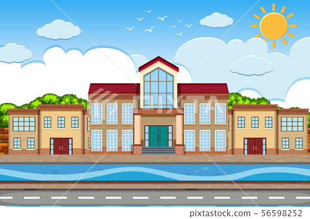 An outdoor scene with school building An outdoor scene with school building 56598252