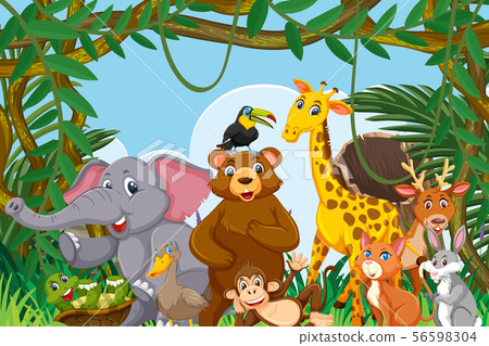 Animals in jungle scene - Stock Illustration [56598304] - PIXTA