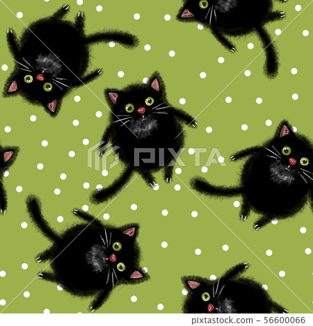 Seamless pattern with cartoon black cats - Stock Illustration [56600066 ...