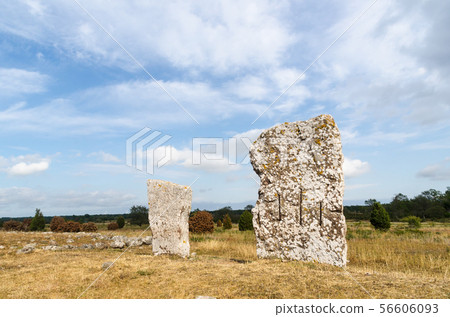 Two standing stones in a gravefield at Karum on 56606093