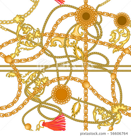 Baroque print with chains, ropes and coins. Baroque print with chains, ropes and coins. 56606764