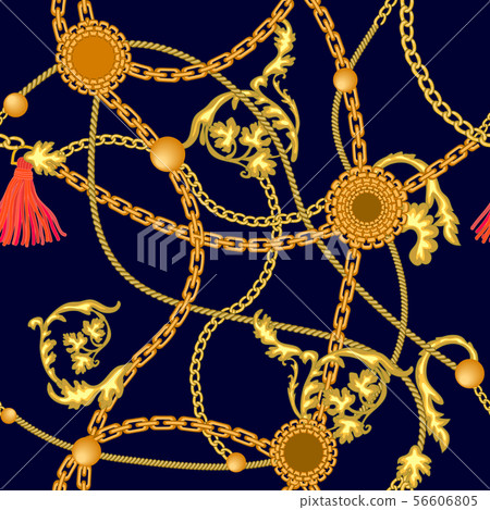 Baroque print with chains, cords and coins. 56606805