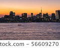 Sunset, Tokyo Tower, city, harbor, sea, boat, photo, image material 2 56609270