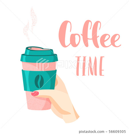 Coffee time sign, coffee cup in female hand 56609305