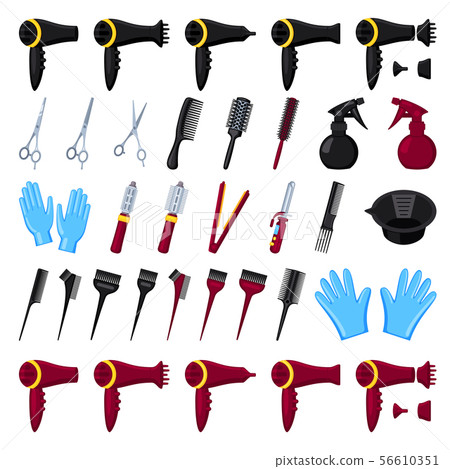 35 Colorful Cartoon Hairdresser Tools Stock Illustration